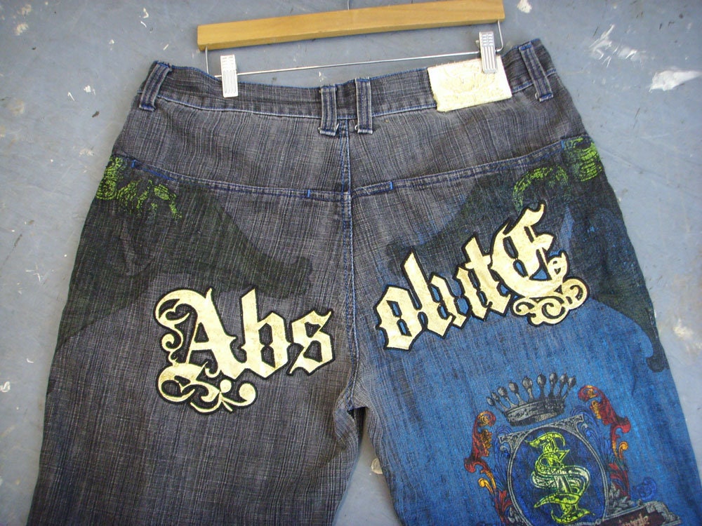 90s Raw Blue Brand Jeans, Baggy Denim Hip Hop Trousers, 38 Waist