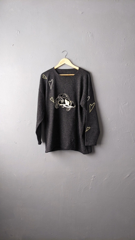 80s Classic Car Sweater, Novelty Beetle Wool Jumper, Plus Size XL