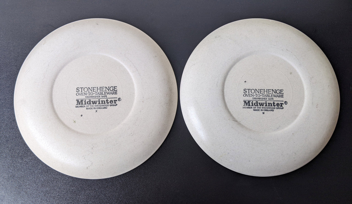 Pair of 70s Lunch Plates, Midwinter Stonehenge Woodland