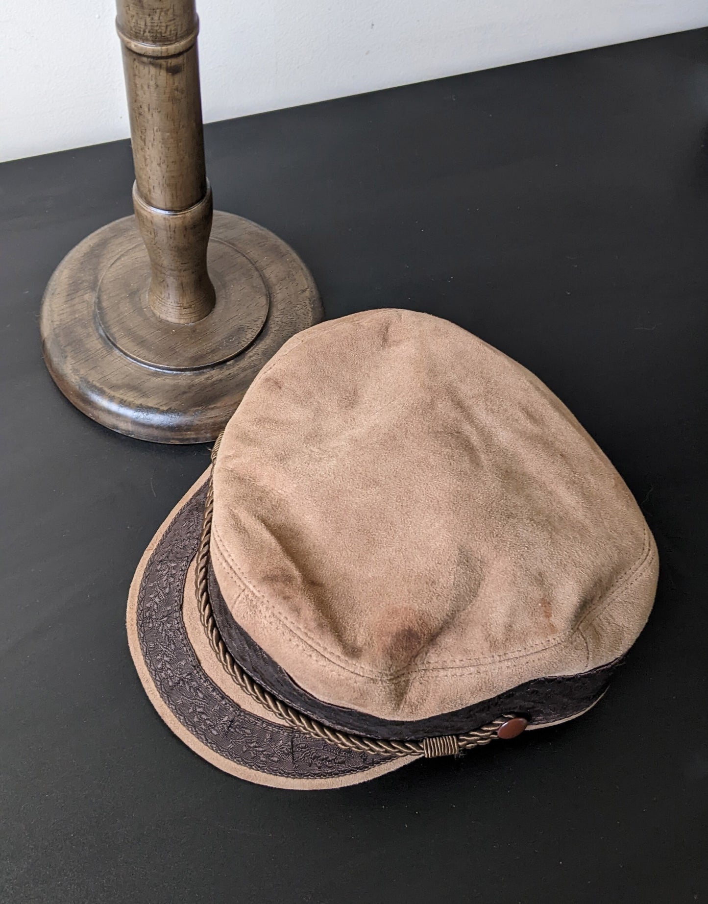 Suede Prinz Heinrich Hat, Prince Henry Sailors Cap, Mens Size Medium