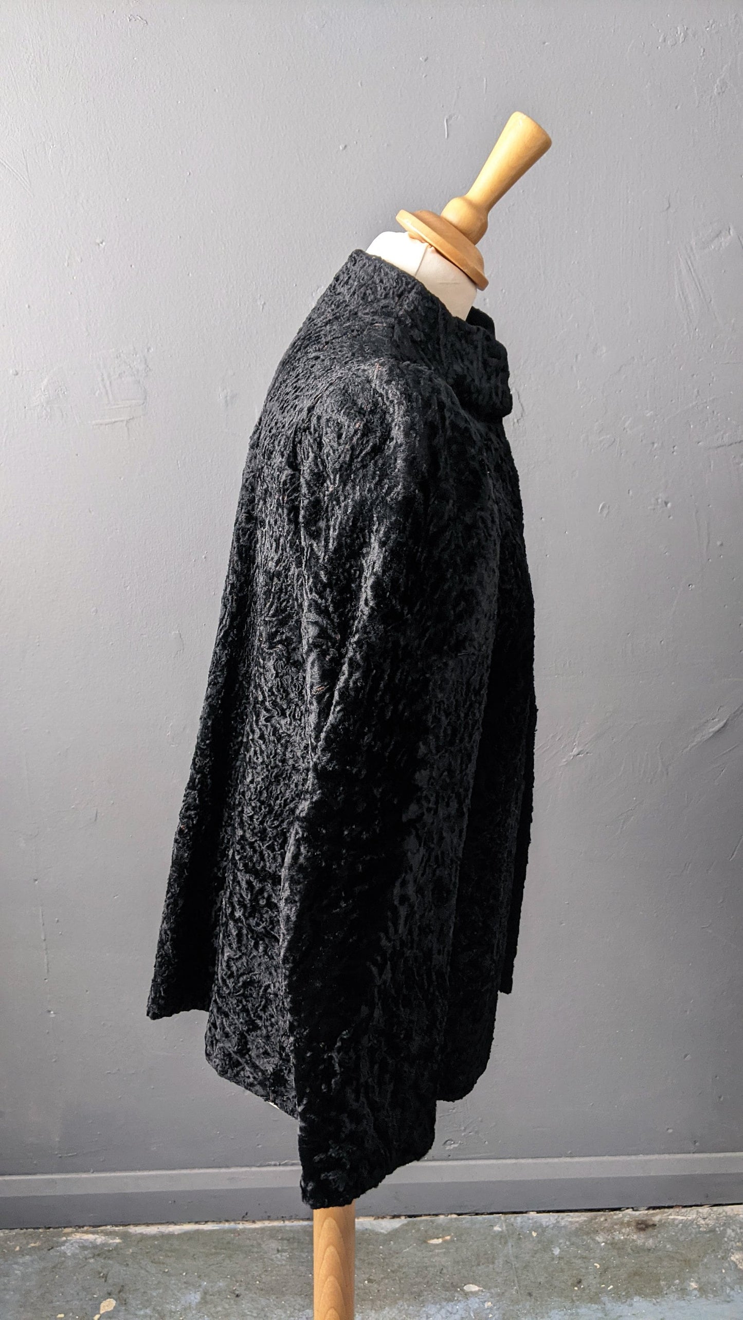 1940s Astrakhan Fur Coat, Vintage Persian Lamb Jacket, Size Small Medium