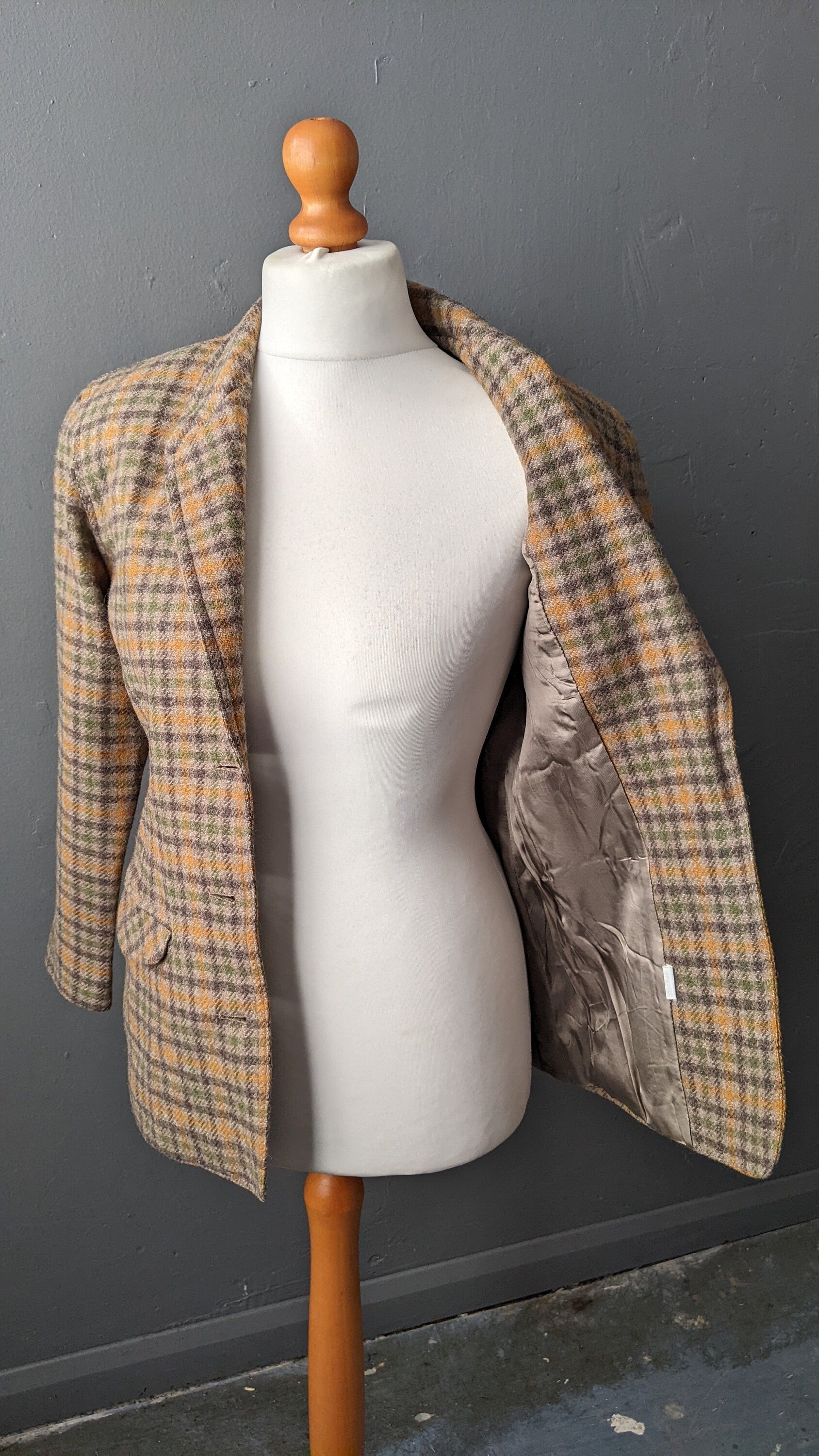 80s Country Check Wool Jacket, Fitted Smart Blazer, Size Small