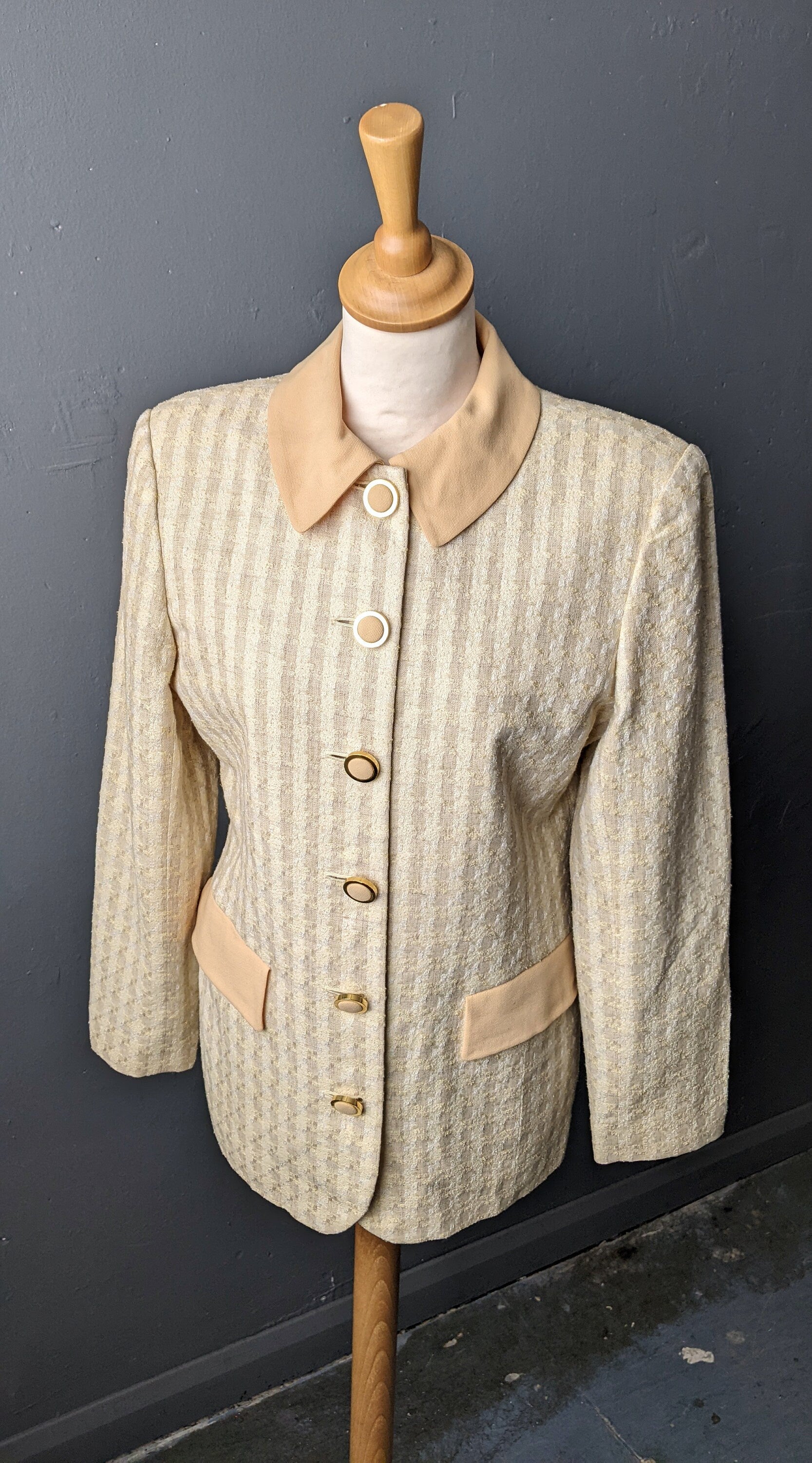 90s Pastel Yellow Blazer, Linen Cotton Long Summer Jacket, Size Small