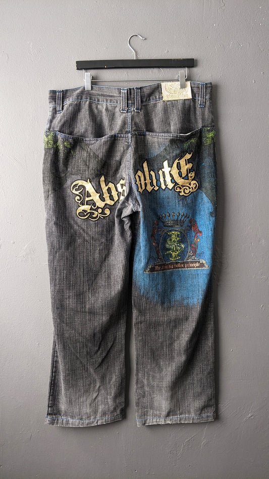 90s Raw Blue Brand Jeans, Baggy Denim Hip Hop Trousers, 38 Waist