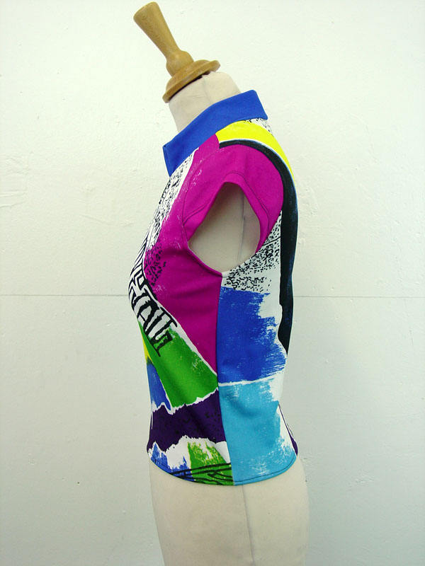 Colour Block Cycling Shirt, Bold Gym Clothes, Upcycled Activewear, Size Small