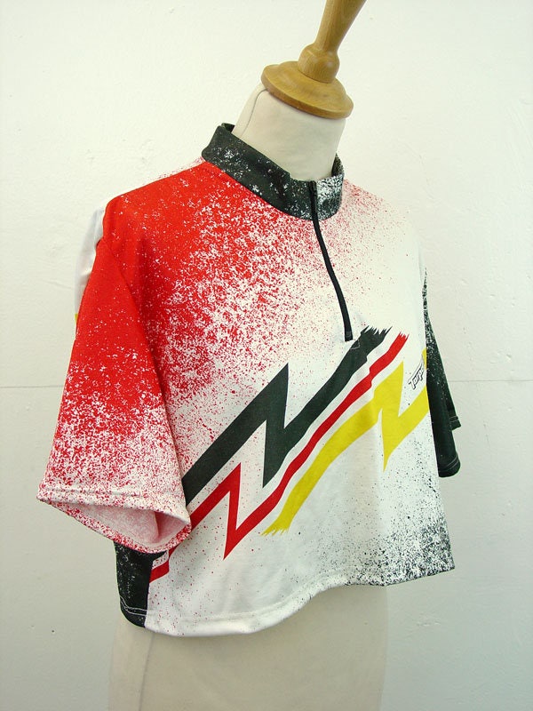 Loose Sporty Crop Top, Reworked Cycling Jersey, Size Small to Medium