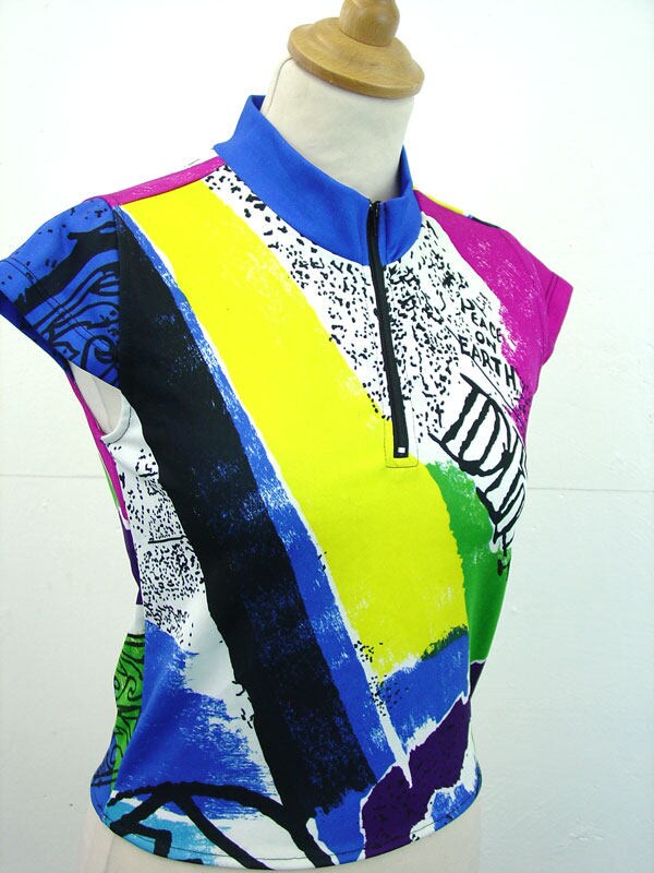 Colour Block Cycling Shirt, Bold Gym Clothes, Upcycled Activewear, Size Small