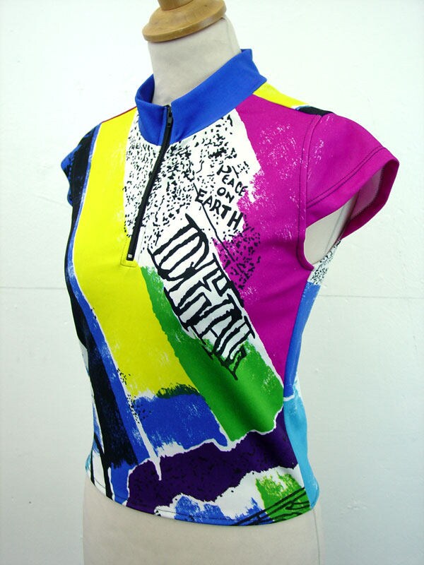 Colour Block Cycling Shirt, Bold Gym Clothes, Upcycled Activewear, Size Small