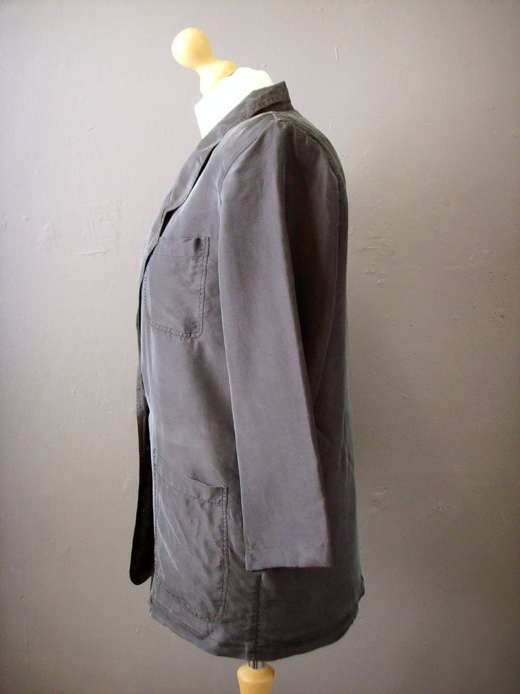 Minimalist Silk Jacket, 80s Short Sleeve Summer Blazer, Size Large to XL