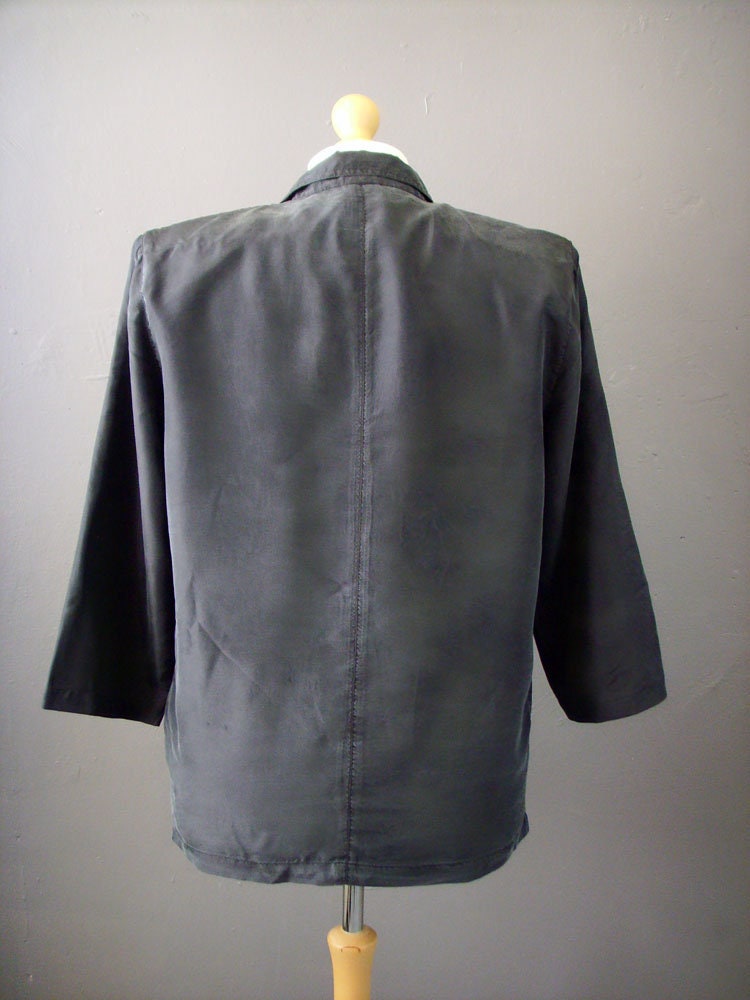 Minimalist Silk Jacket, 80s Short Sleeve Summer Blazer, Size Large to XL