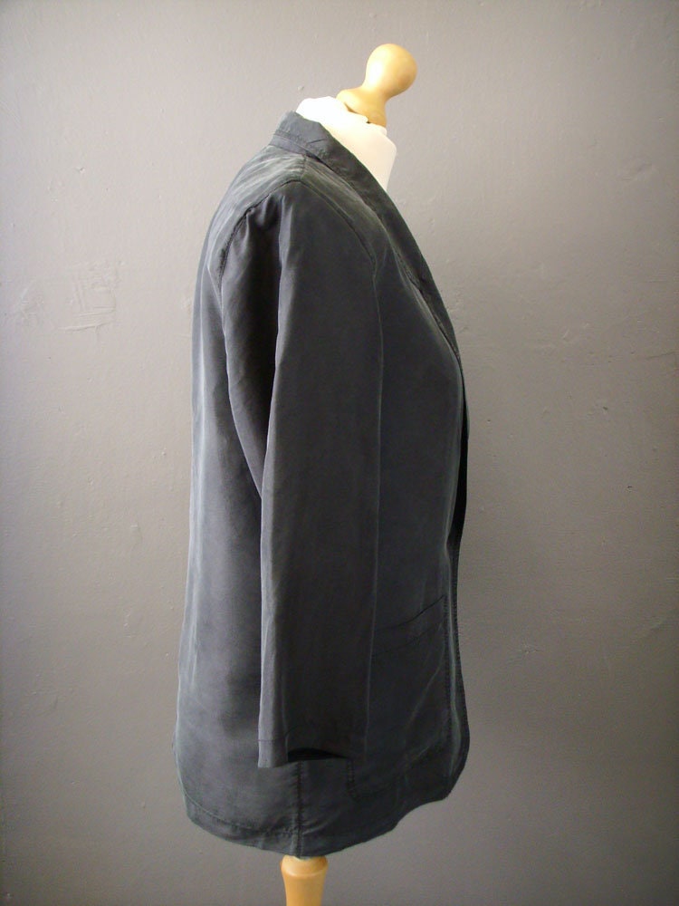 Minimalist Silk Jacket, 80s Short Sleeve Summer Blazer, Size Large to XL