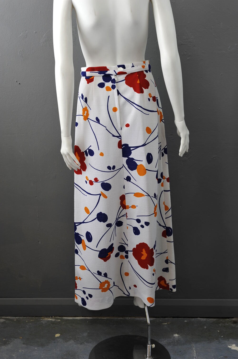 70s Chic Maxi Skirt, Ankle Length Stylised Cherry Blossom, Abstract Floral, Size Small