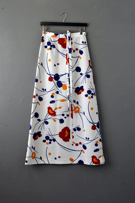 70s Chic Maxi Skirt, Ankle Length Stylised Cherry Blossom, Abstract Floral, Size Small