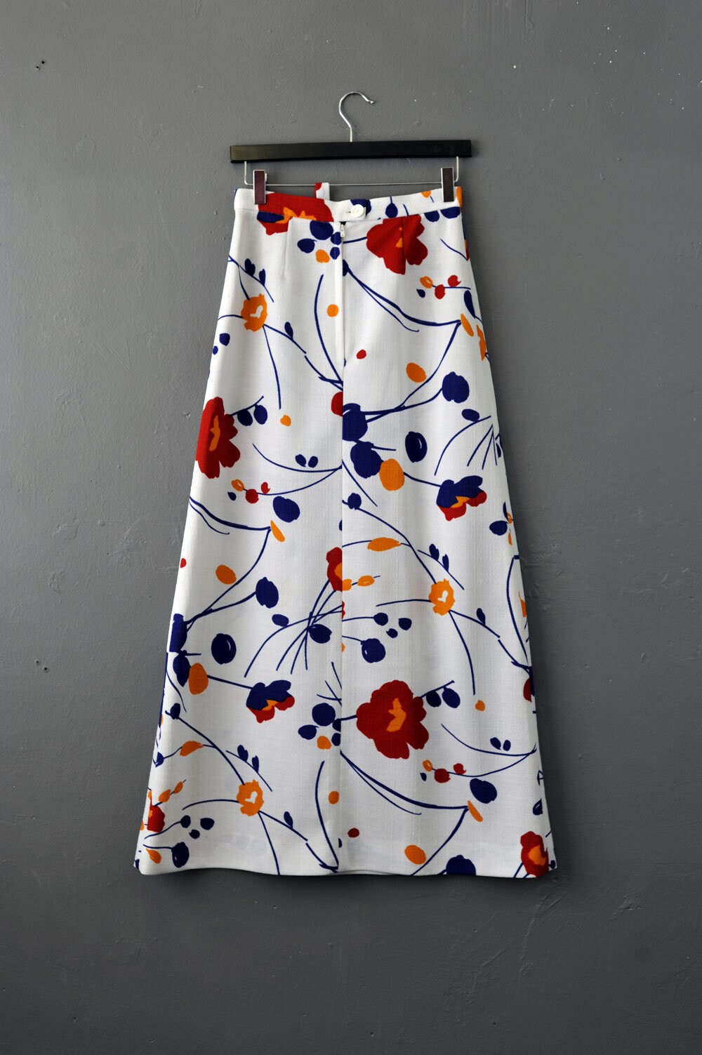 70s Chic Maxi Skirt, Ankle Length Stylised Cherry Blossom, Abstract Floral, Size Small