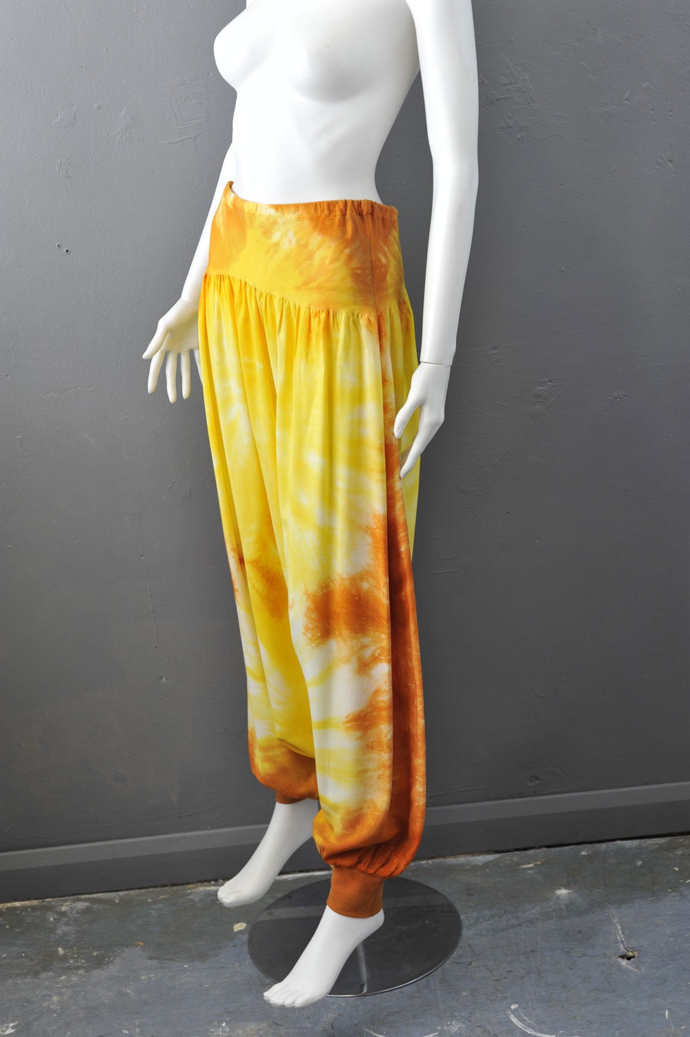 Vintage Hammer Pants, Tie Dye Harem Trousers, 90s Acid Rave Hippy, Size Small to Medium