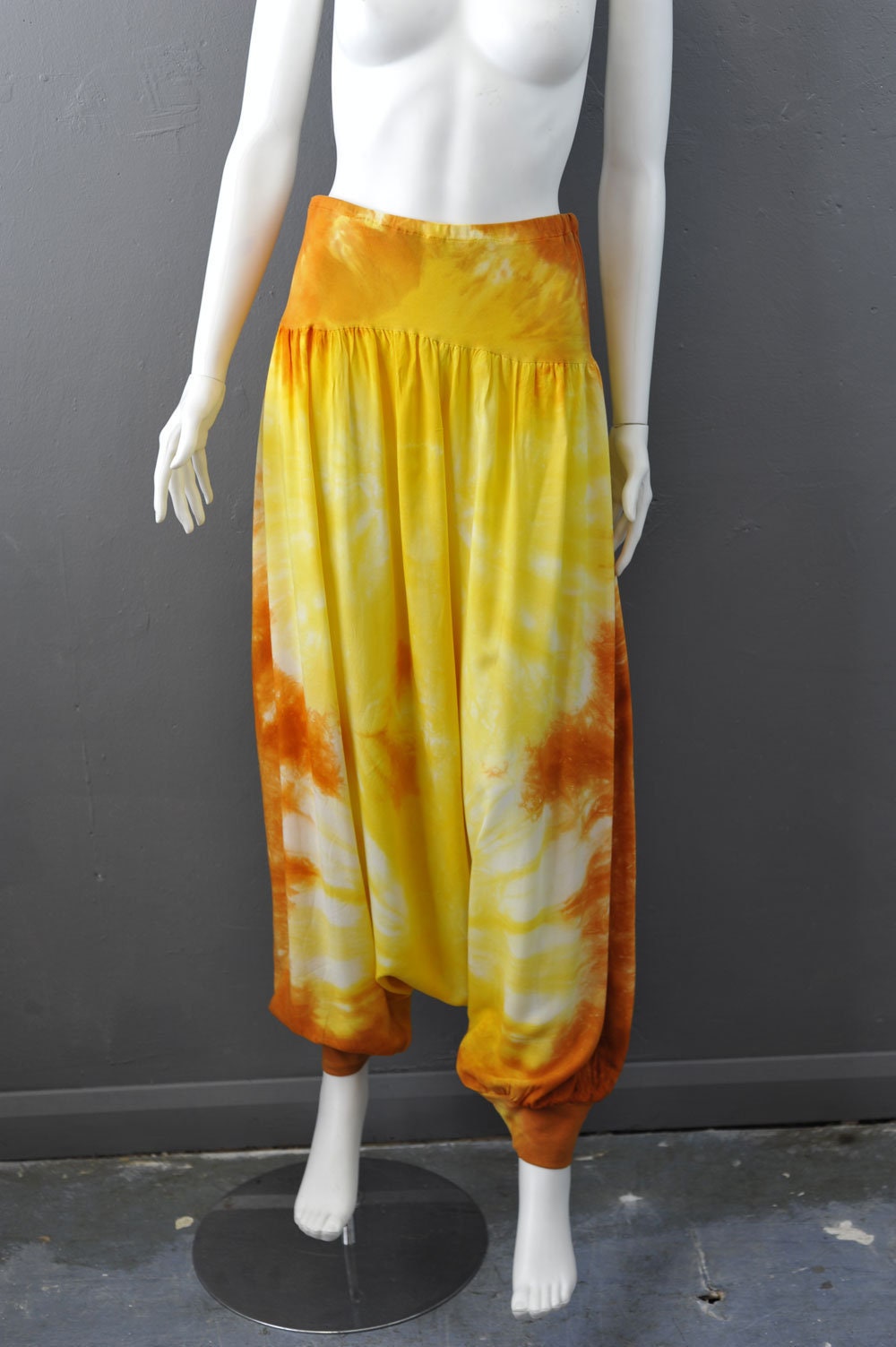 Vintage Hammer Pants, Tie Dye Harem Trousers, 90s Acid Rave Hippy, Size Small to Medium