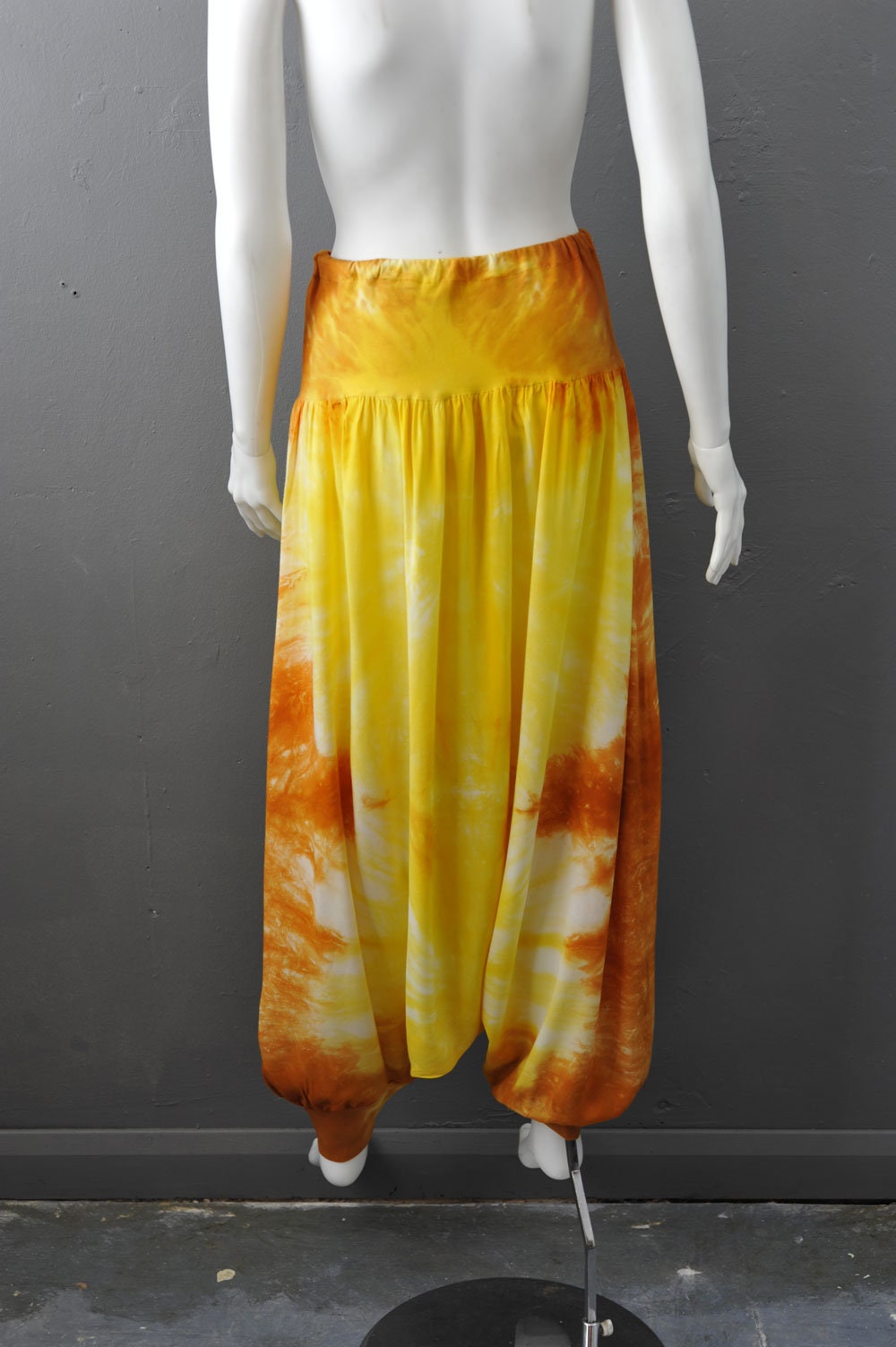 Vintage Hammer Pants, Tie Dye Harem Trousers, 90s Acid Rave Hippy, Size Small to Medium