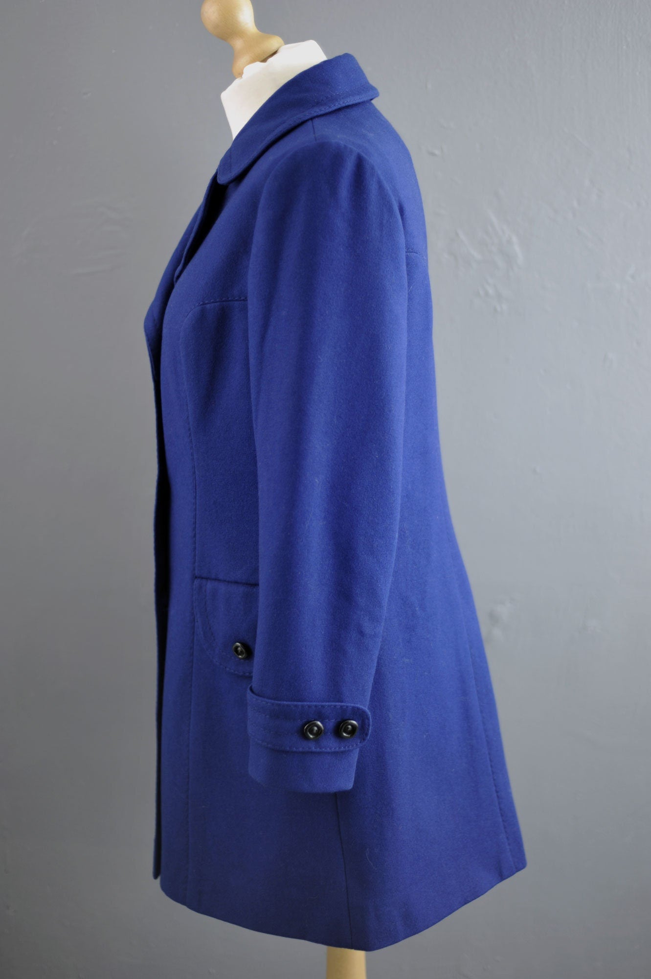 80s Blue Wool Pea Coat, Size Medium Large