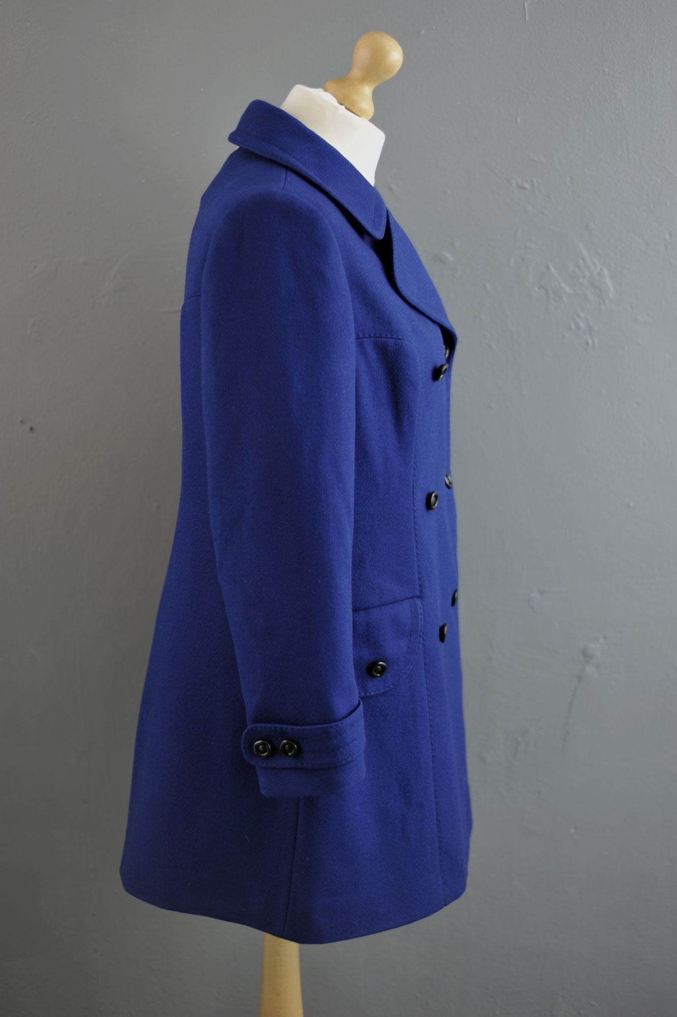 80s Blue Wool Pea Coat, Size Medium Large