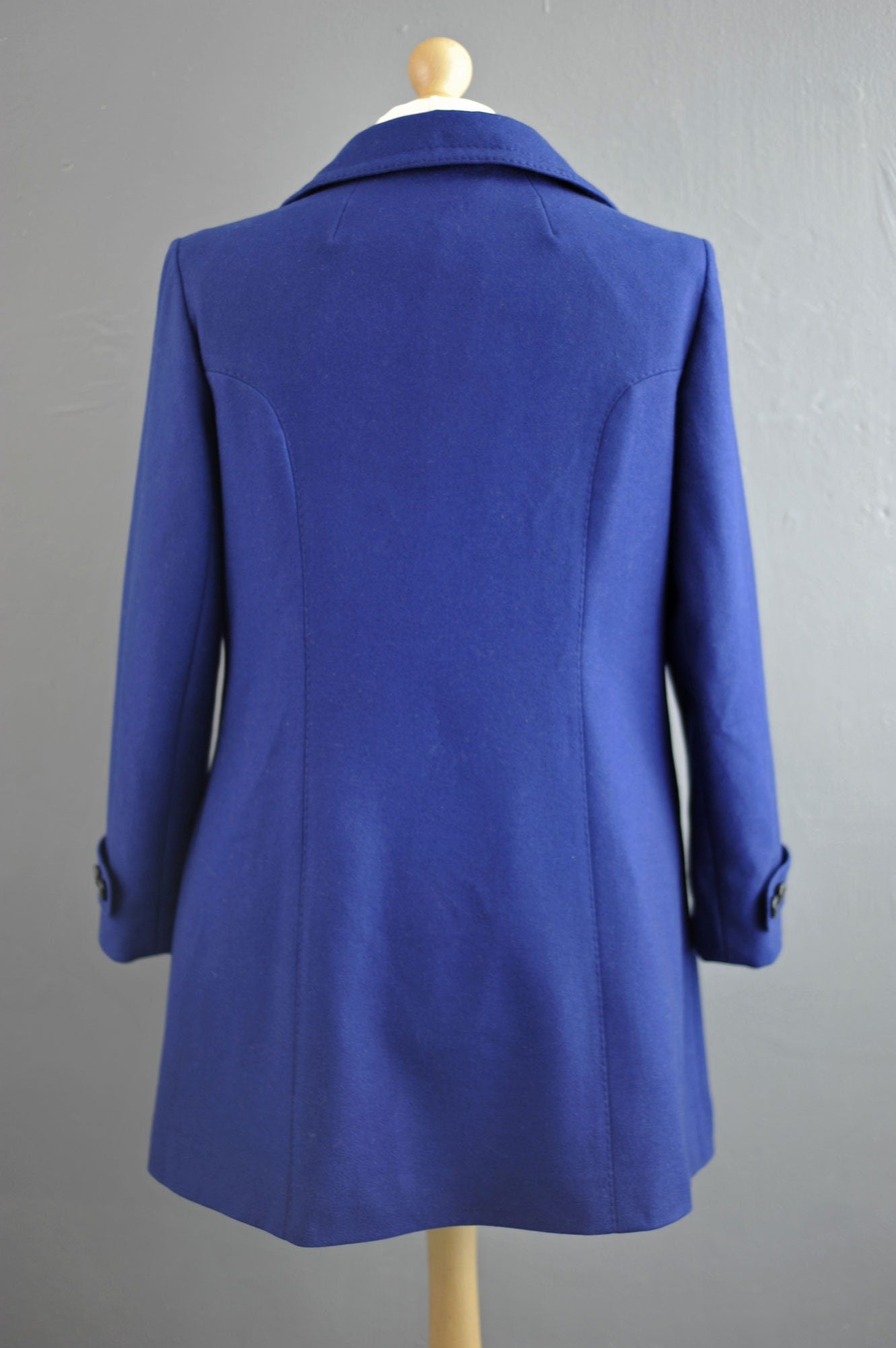 80s Blue Wool Pea Coat, Size Medium Large