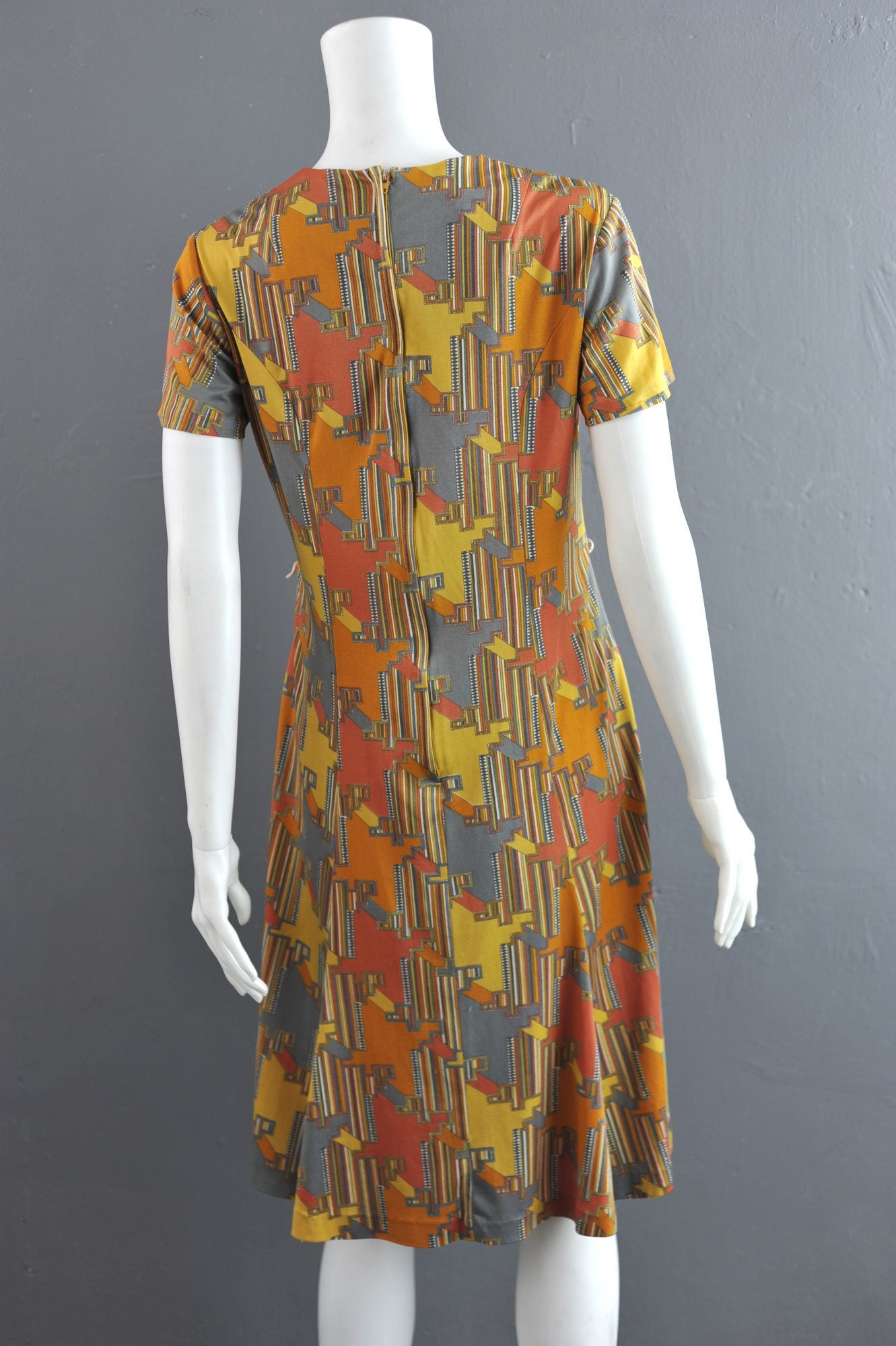 70s Psychedelic Houndstooth Dress, Abstract Eastex Day Dress, Size Medium