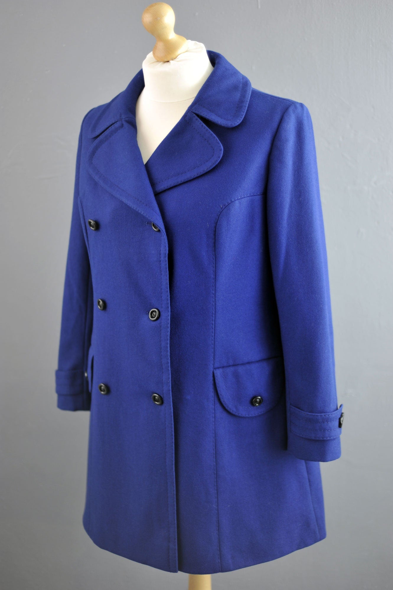 80s Blue Wool Pea Coat, Size Medium Large