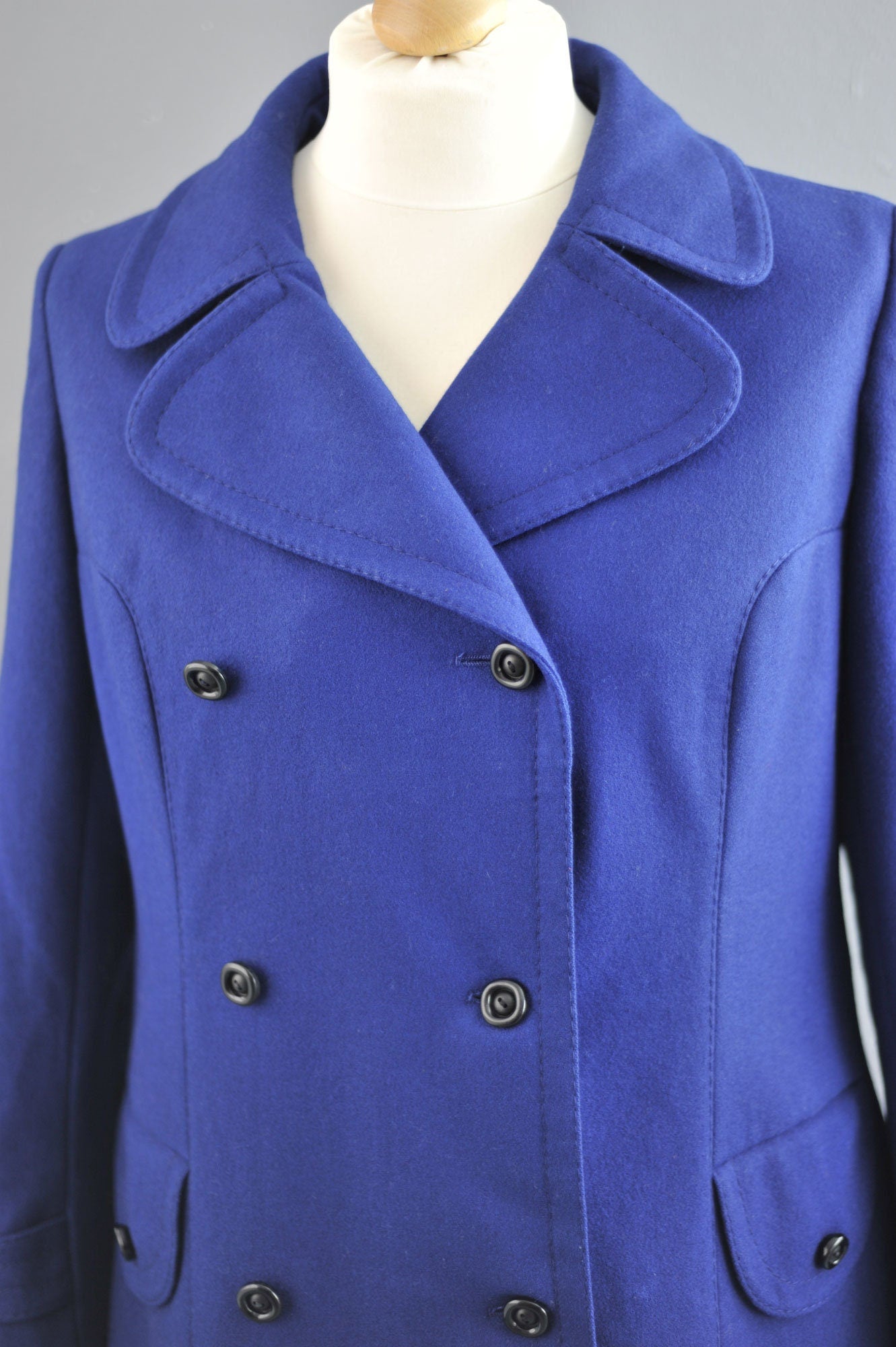 80s Blue Wool Pea Coat, Size Medium Large