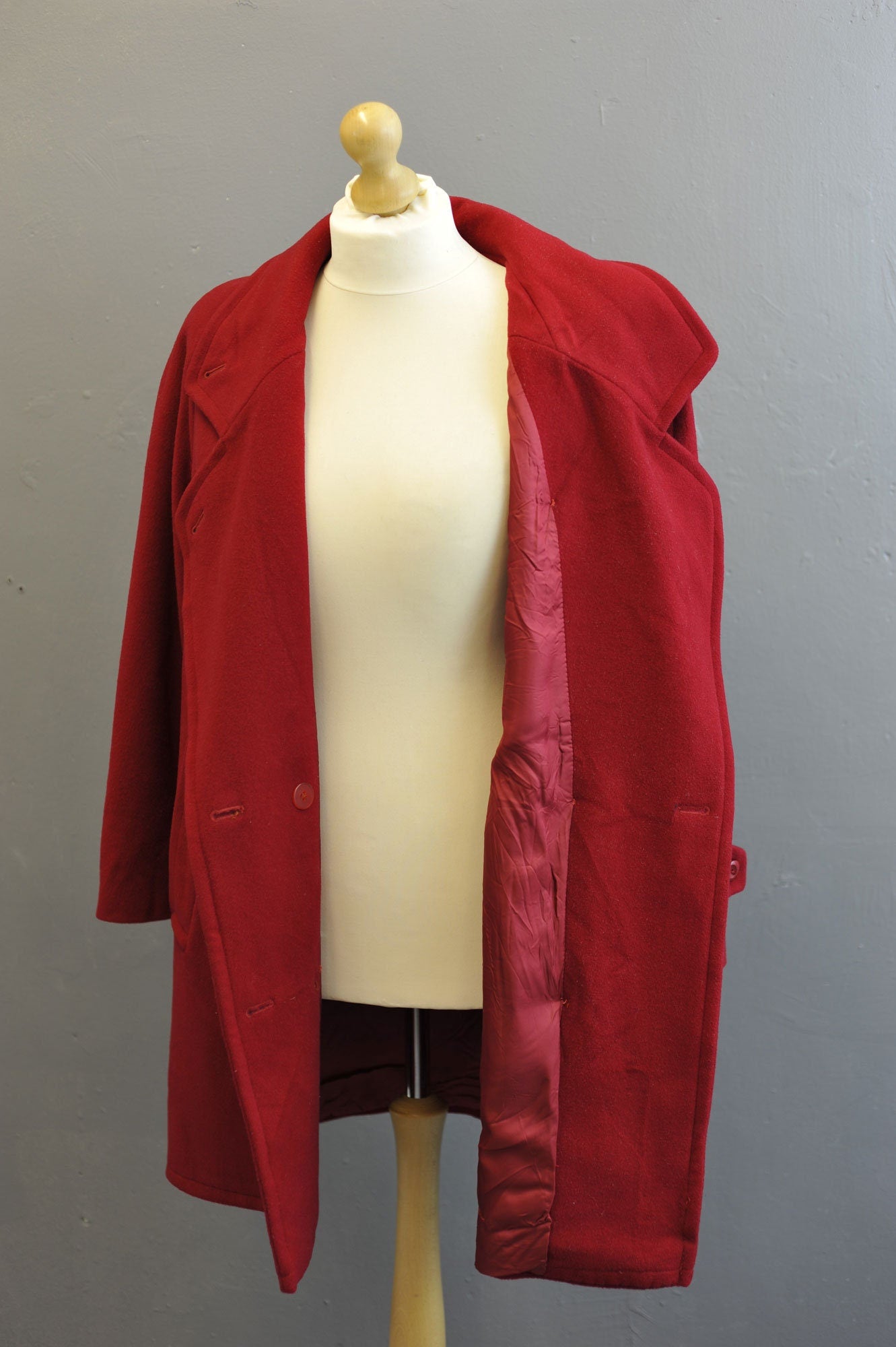 80s Scarlet Wool Blend Coat, Oversized Double Breasted Overcoat, Plus Size