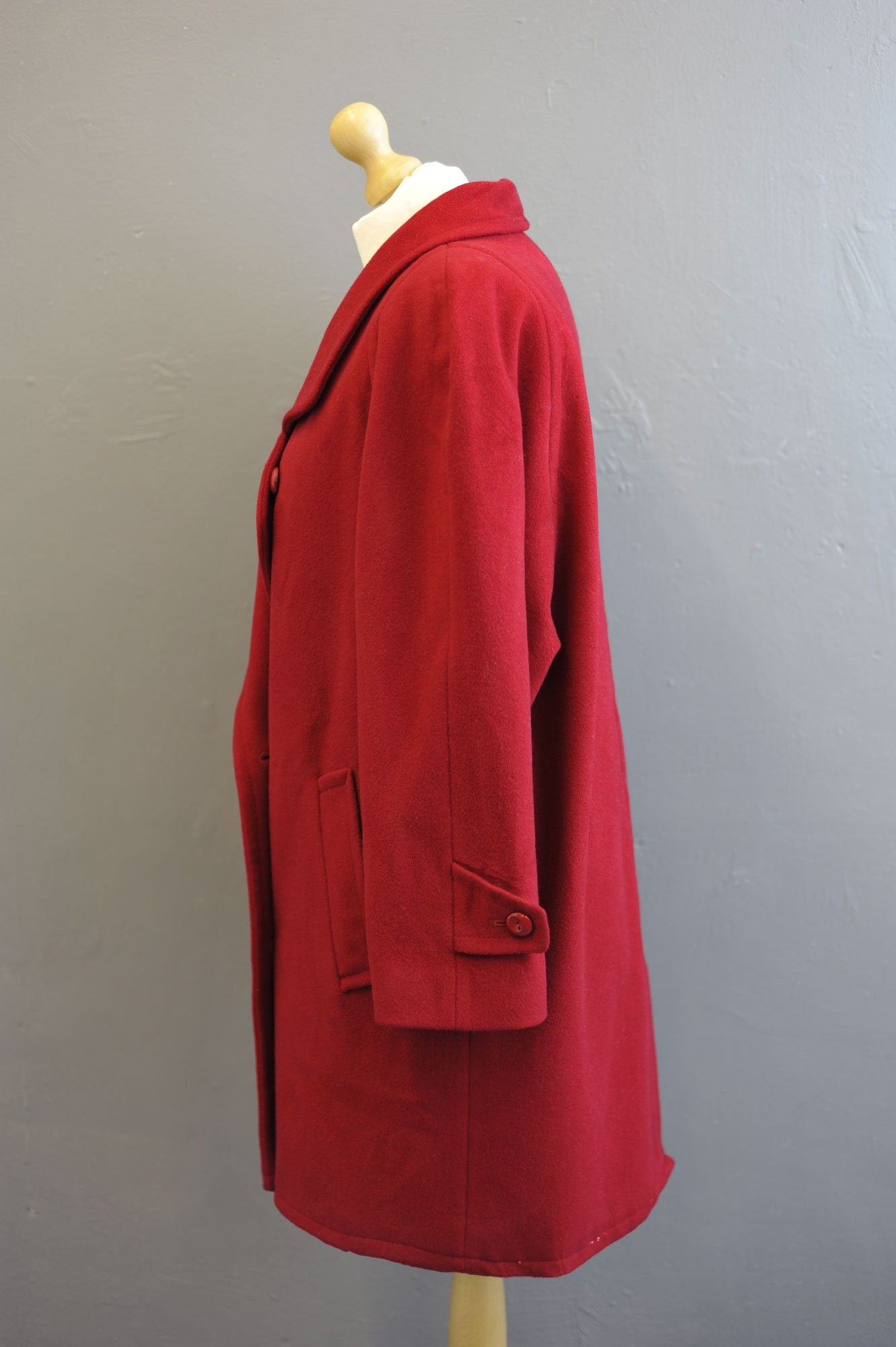 80s Scarlet Wool Blend Coat, Oversized Double Breasted Overcoat, Plus Size