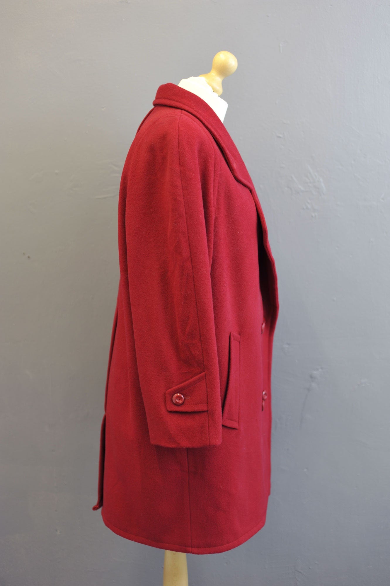 80s Scarlet Wool Blend Coat, Oversized Double Breasted Overcoat, Plus Size