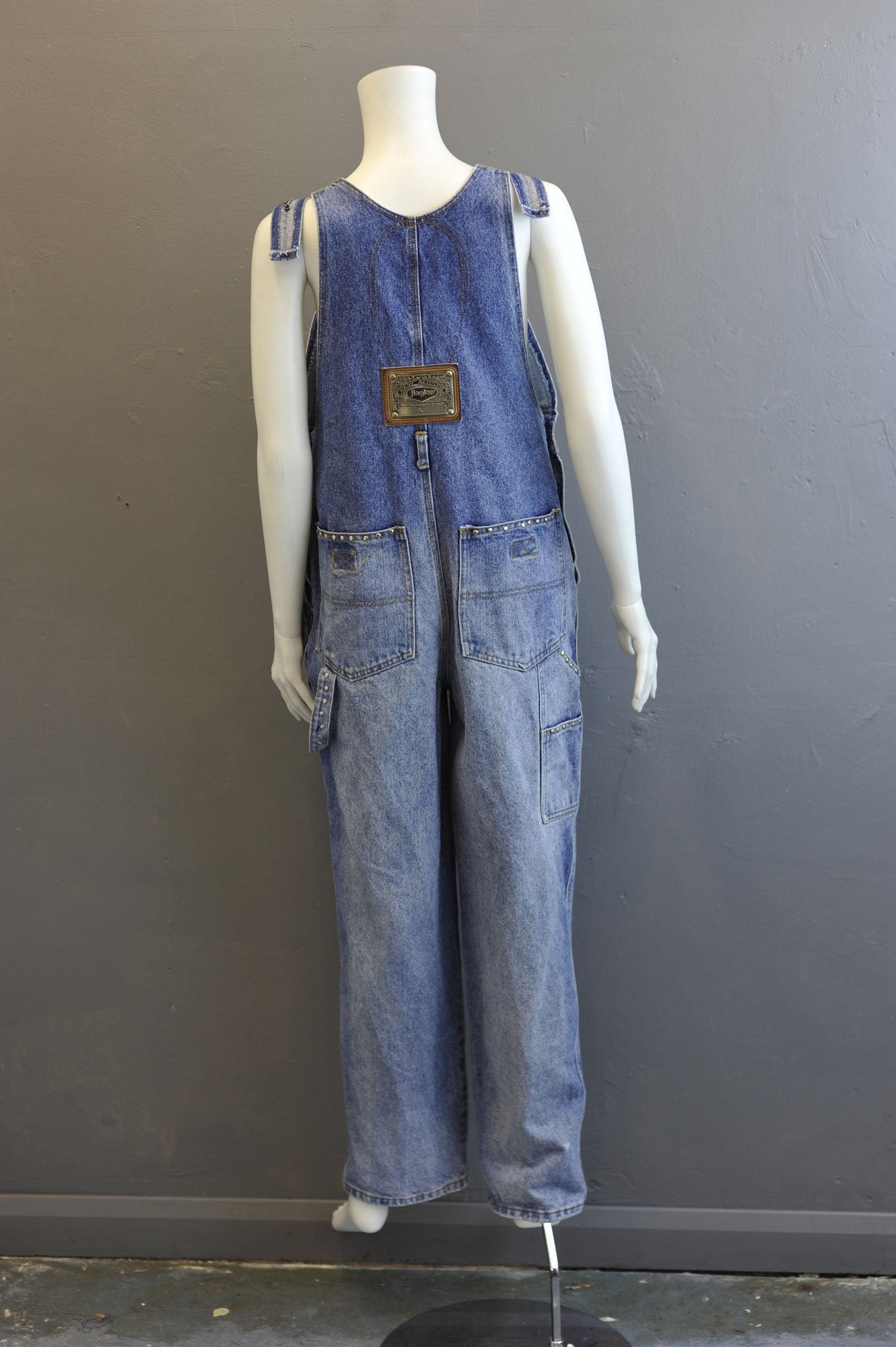 80s Jinglers Dungarees, Stonewash Denim Workwear Bib Overalls, 35 waist