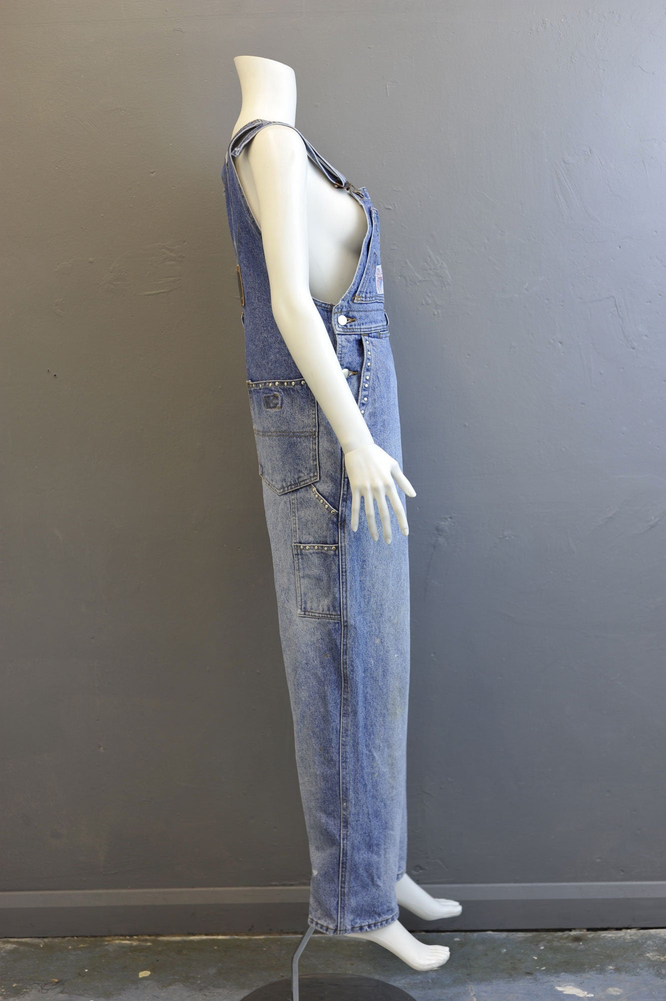 80s Jinglers Dungarees, Stonewash Denim Workwear Bib Overalls, 35 waist