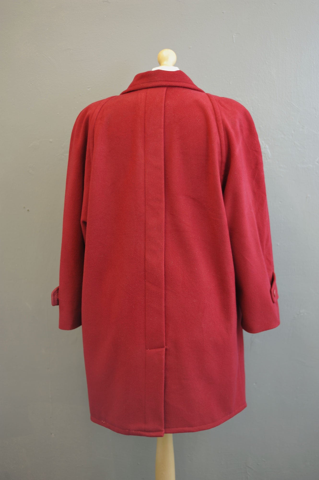 80s Scarlet Wool Blend Coat, Oversized Double Breasted Overcoat, Plus Size