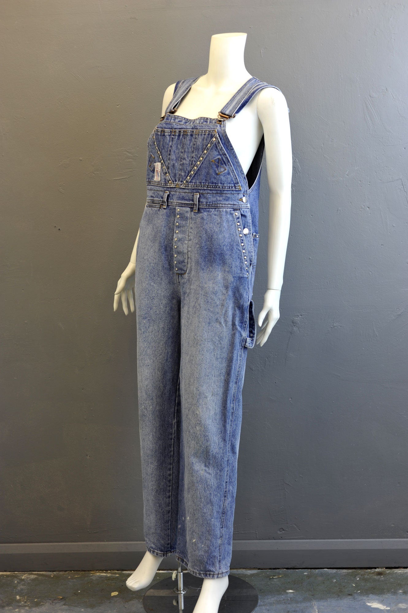 80s Jinglers Dungarees, Stonewash Denim Workwear Bib Overalls, 35 waist