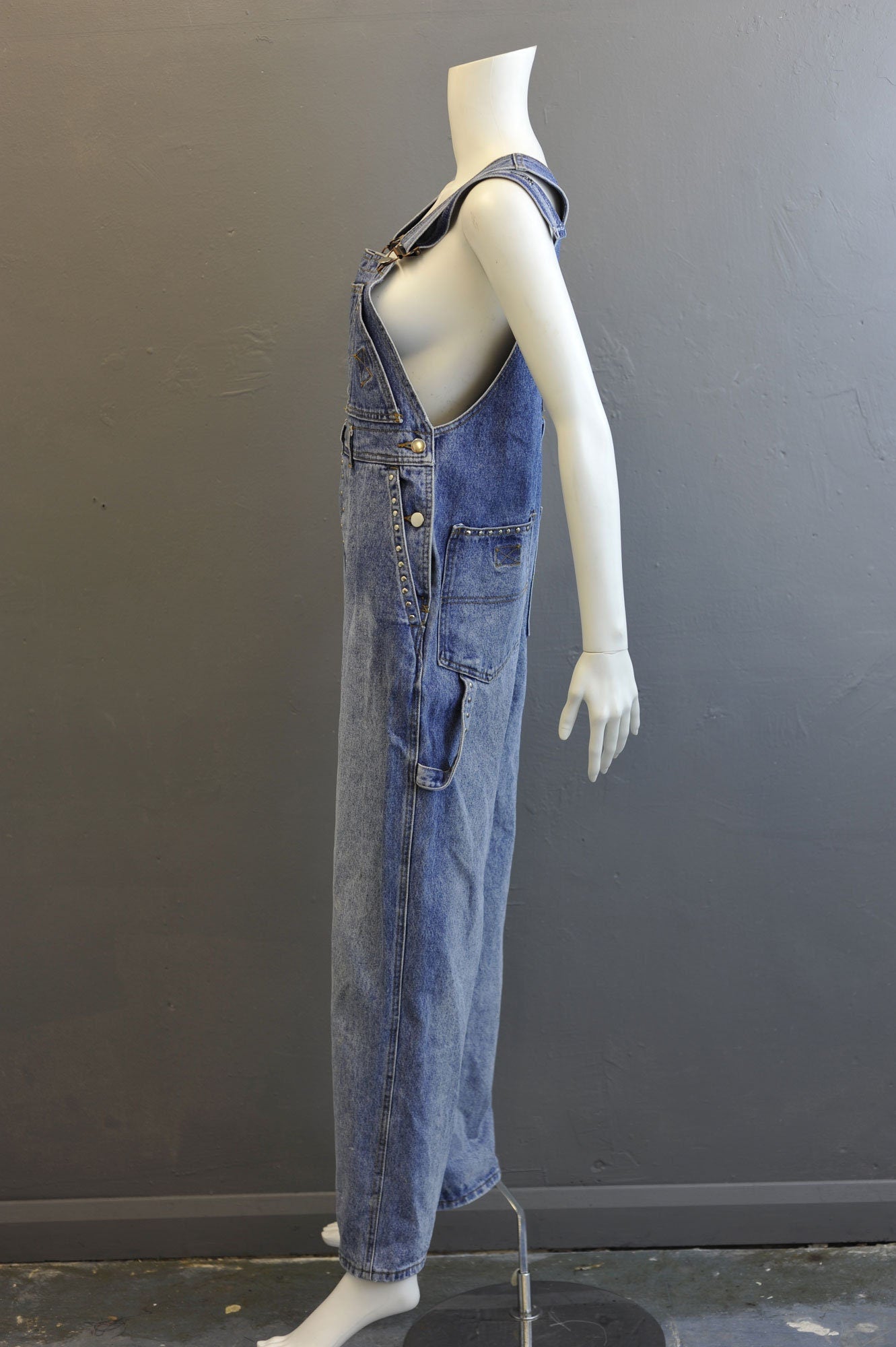 80s Jinglers Dungarees, Stonewash Denim Workwear Bib Overalls, 35 waist