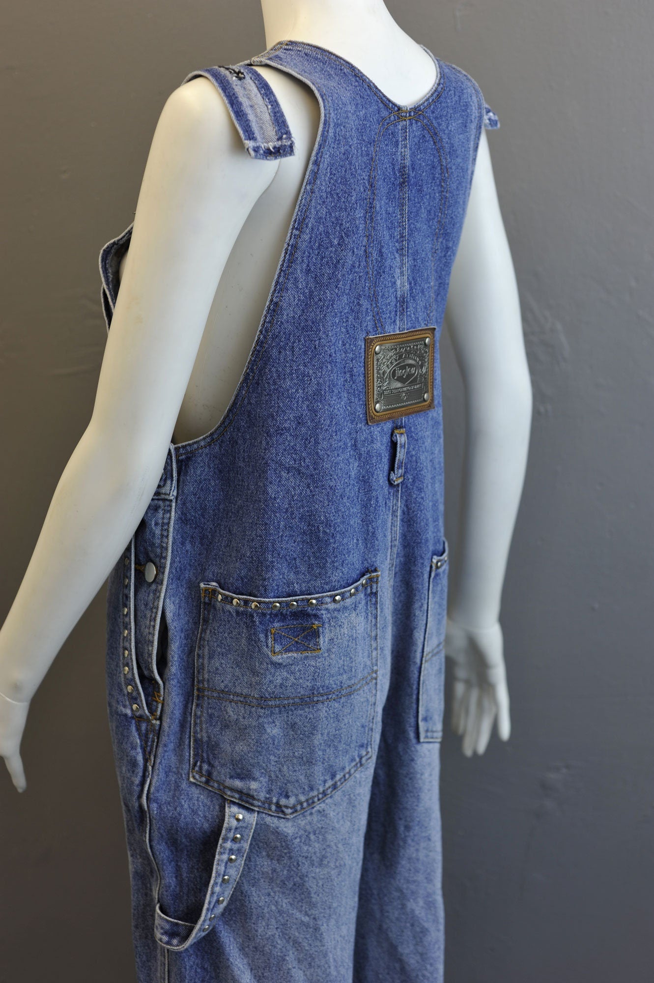 80s Jinglers Dungarees, Stonewash Denim Workwear Bib Overalls, 35 waist