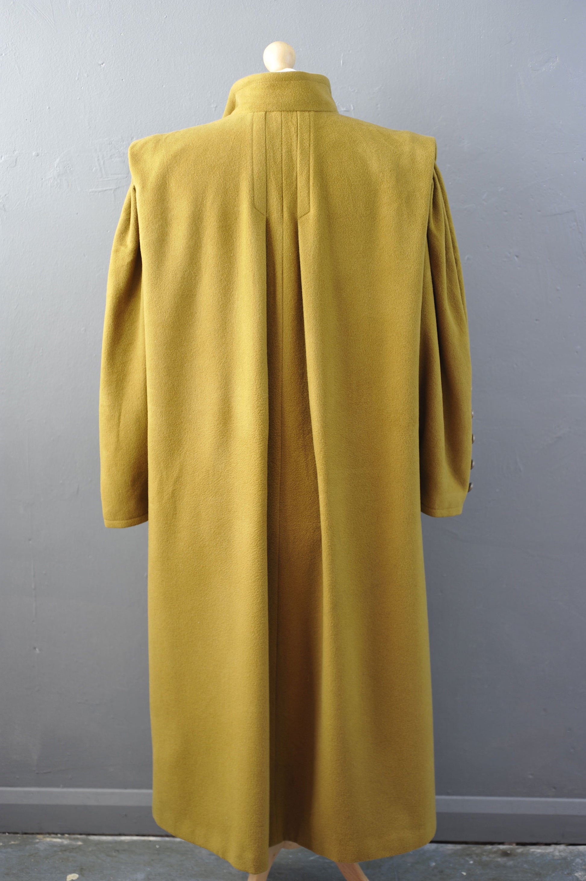 80s Long Cashmere Wool Coat in Golden Mustard, Double Breasted, Size Large XL