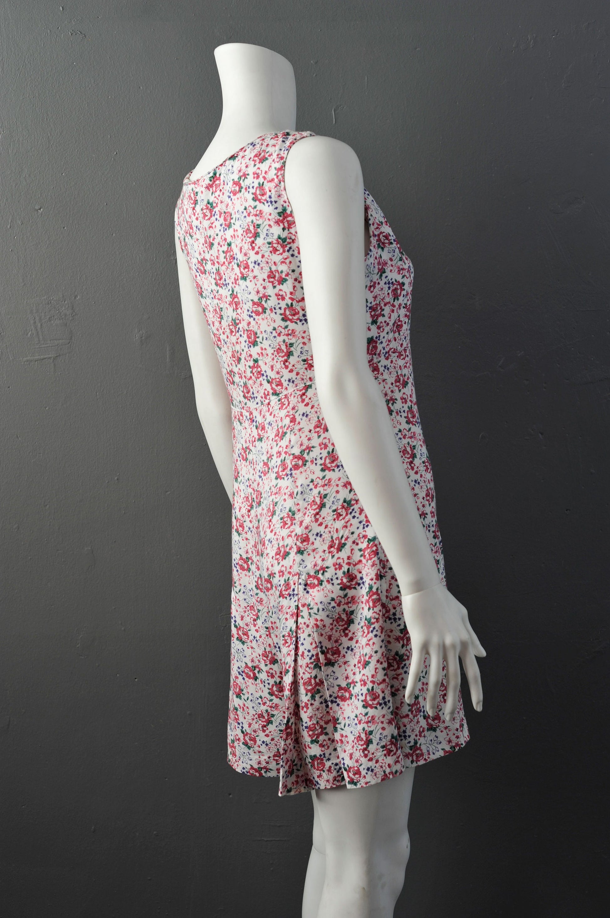 90s Floral Rose Summer Playsuit, Flared Pleated Short Romper, Grunge Granny Chic, Size Small