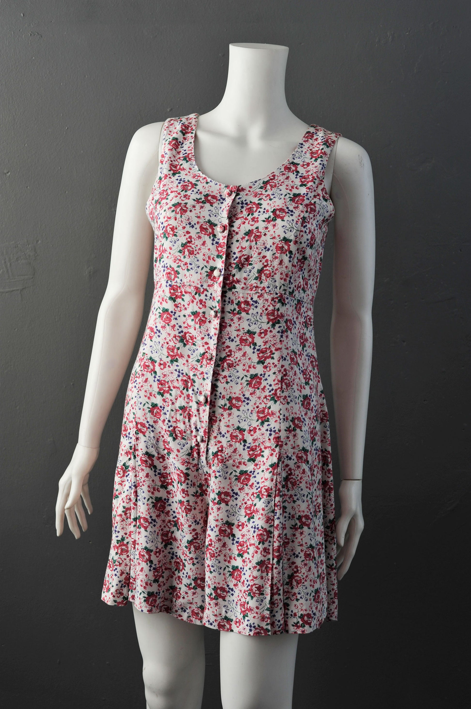 90s Floral Rose Summer Playsuit, Flared Pleated Short Romper, Grunge Granny Chic, Size Small