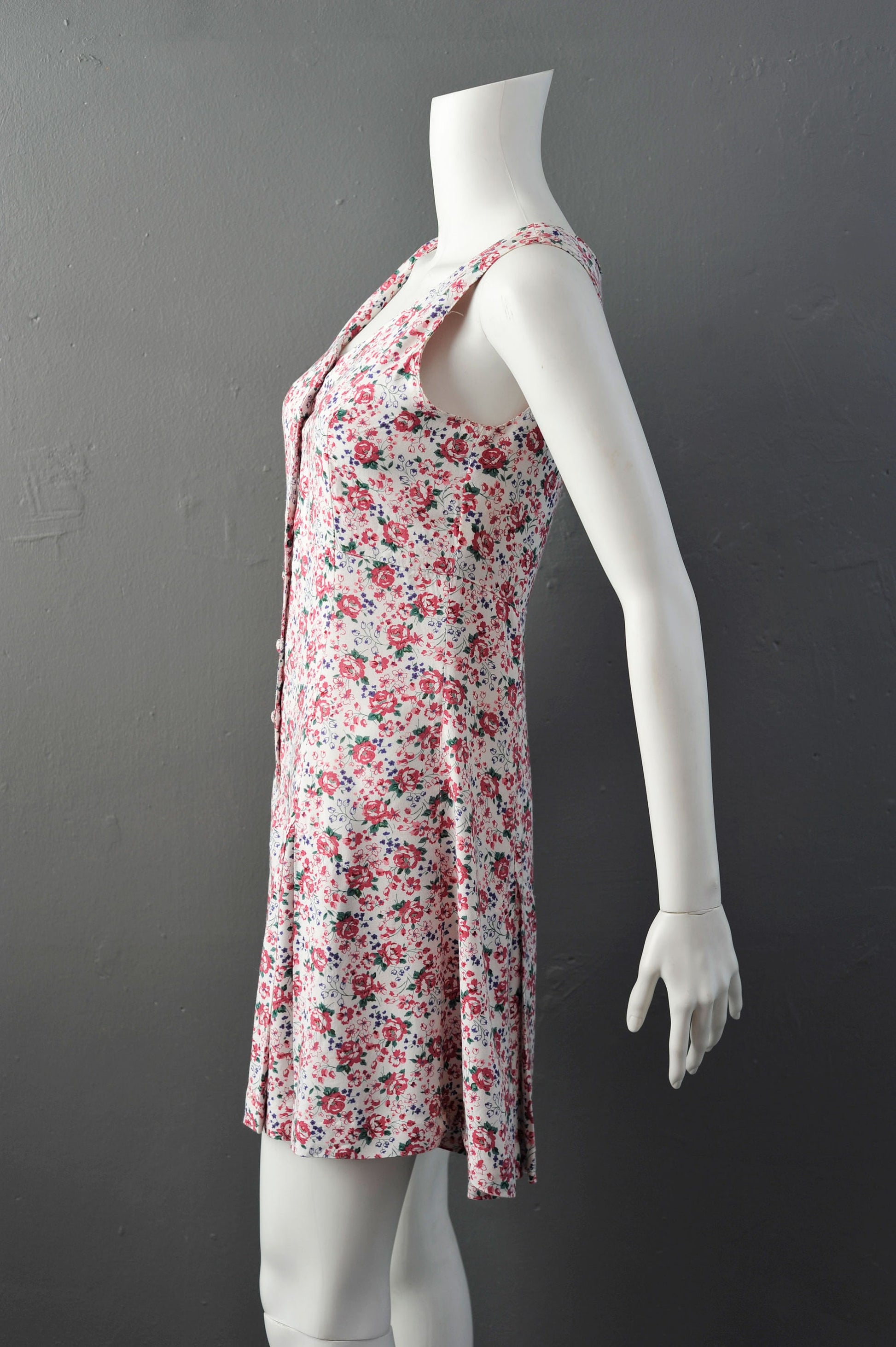 90s Floral Rose Summer Playsuit, Flared Pleated Short Romper, Grunge Granny Chic, Size Small