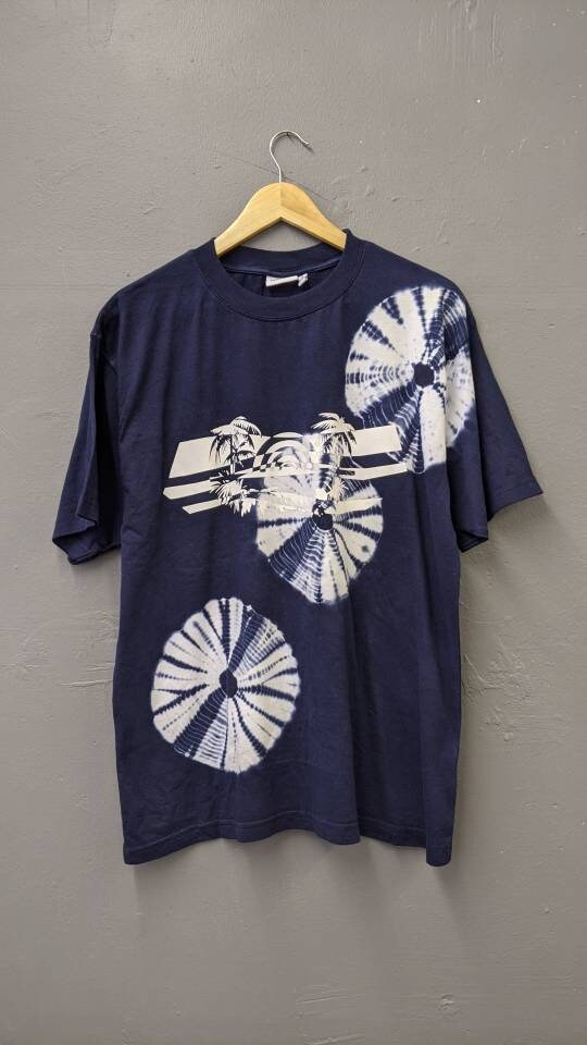 Indigo Shibori Tie Dye T-shirt, Hand Dyed Mens Top, Size Large