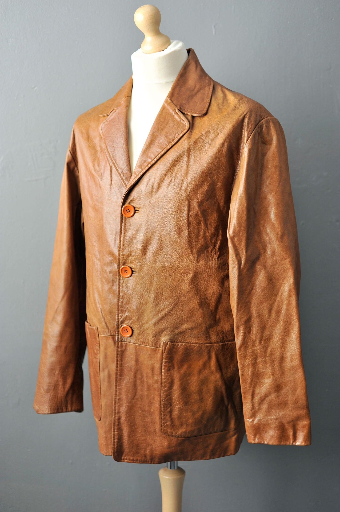 Brown Leather Blazer, Mens 90s Casual Suit Jacket, Size Medium 42 Chest