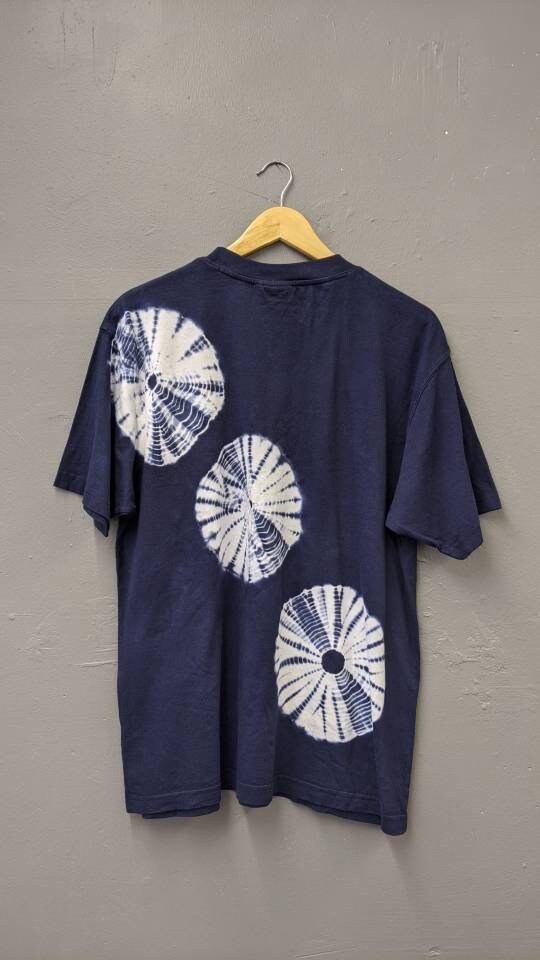 Indigo Shibori Tie Dye T-shirt, Hand Dyed Mens Top, Size Large