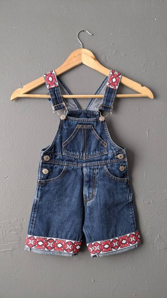 Toddler Dungaree Shorts, Childrens Upcycled Denim, 3 to 4 Year Old