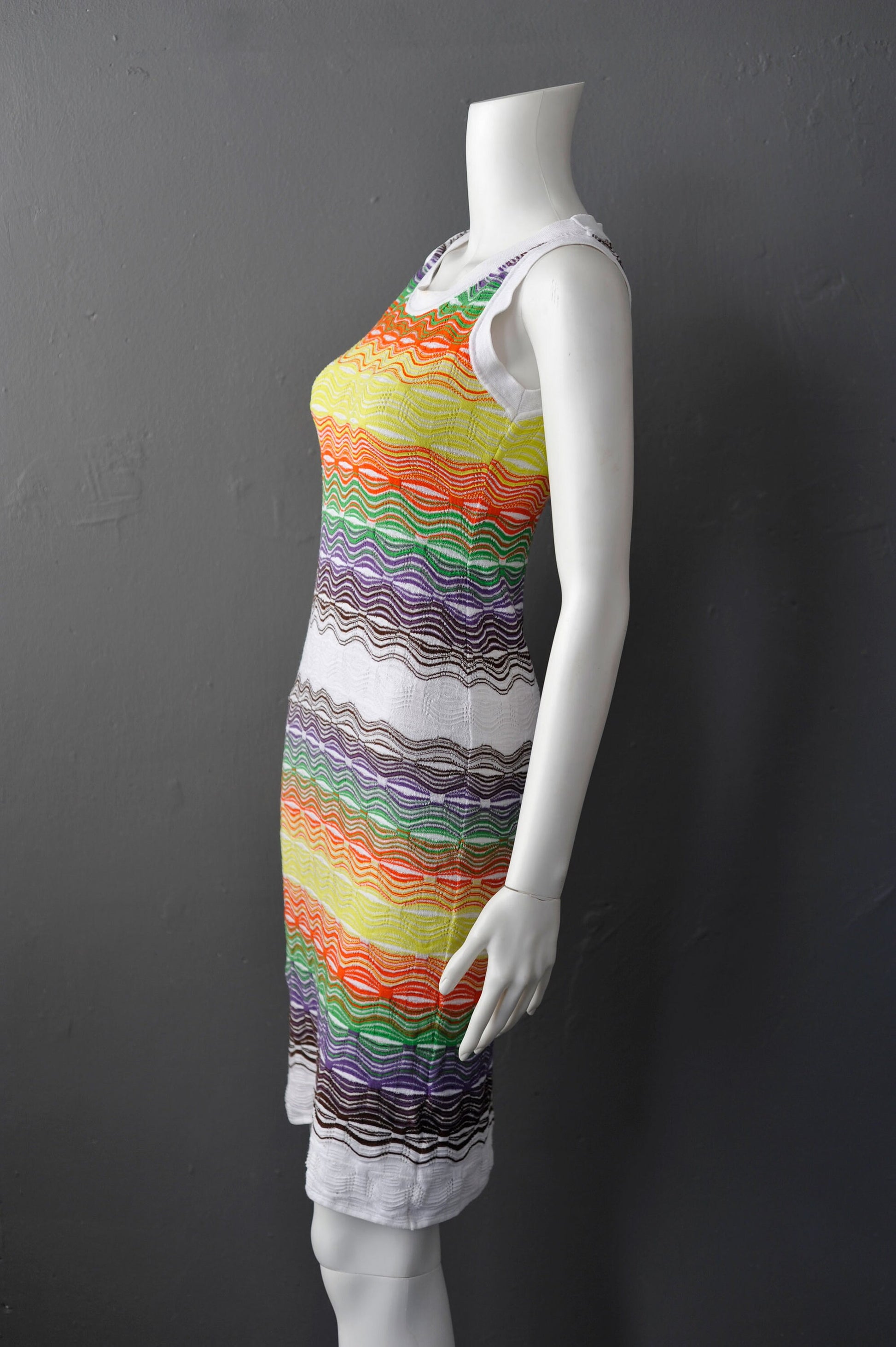 Vintage M MISSONI Knitted Dress, Multicoloured Cotton, Size Small