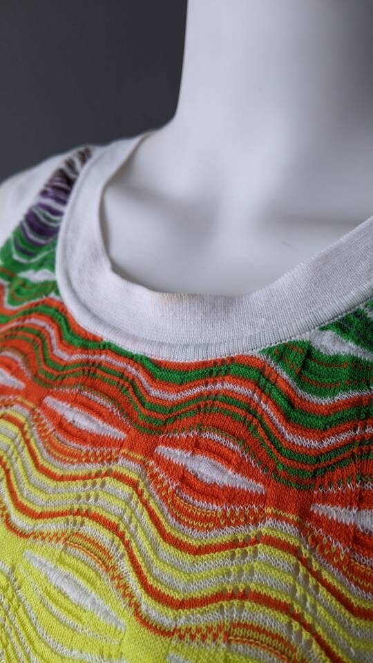 Vintage M MISSONI Knitted Dress, Multicoloured Cotton, Size Small