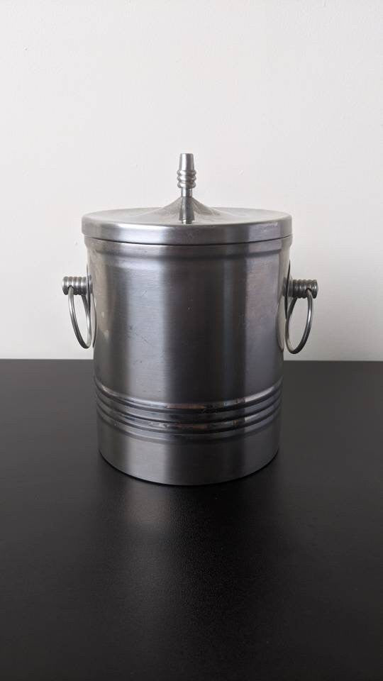 Vintage Stainless Steel Ice Bucket With Lid, Retro Bar Wine Cooler