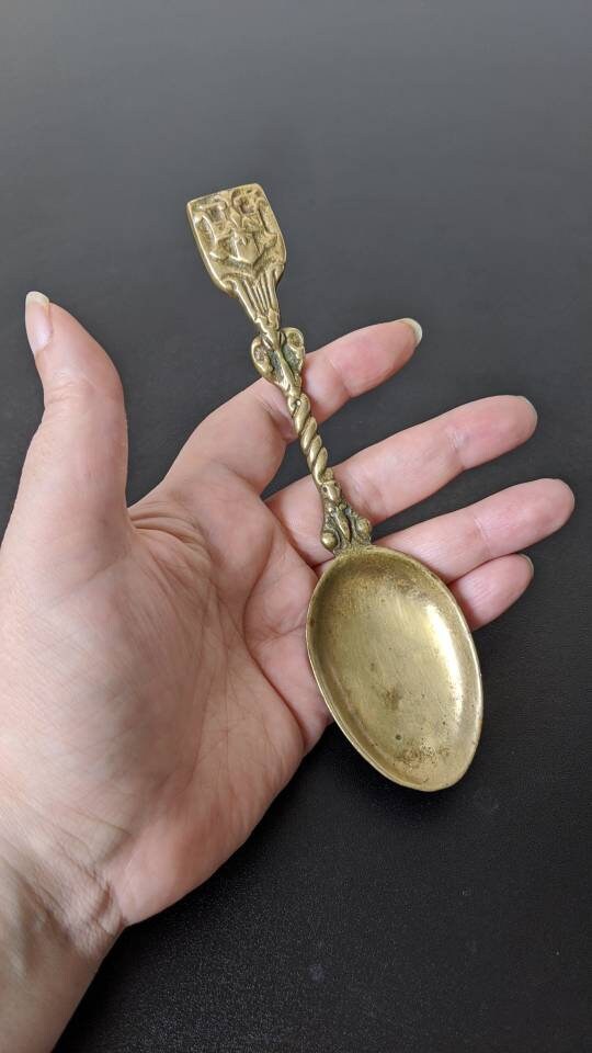 Decorative Heraldic Brass Spoon, Vintage Tourist Kitsch