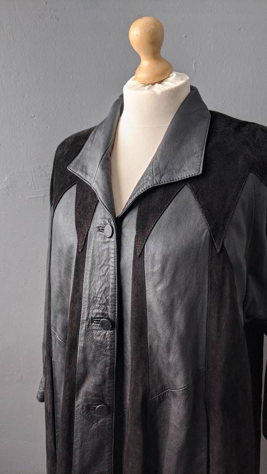 80s Italian Leather Suede Swing Coat, Plus Size XL