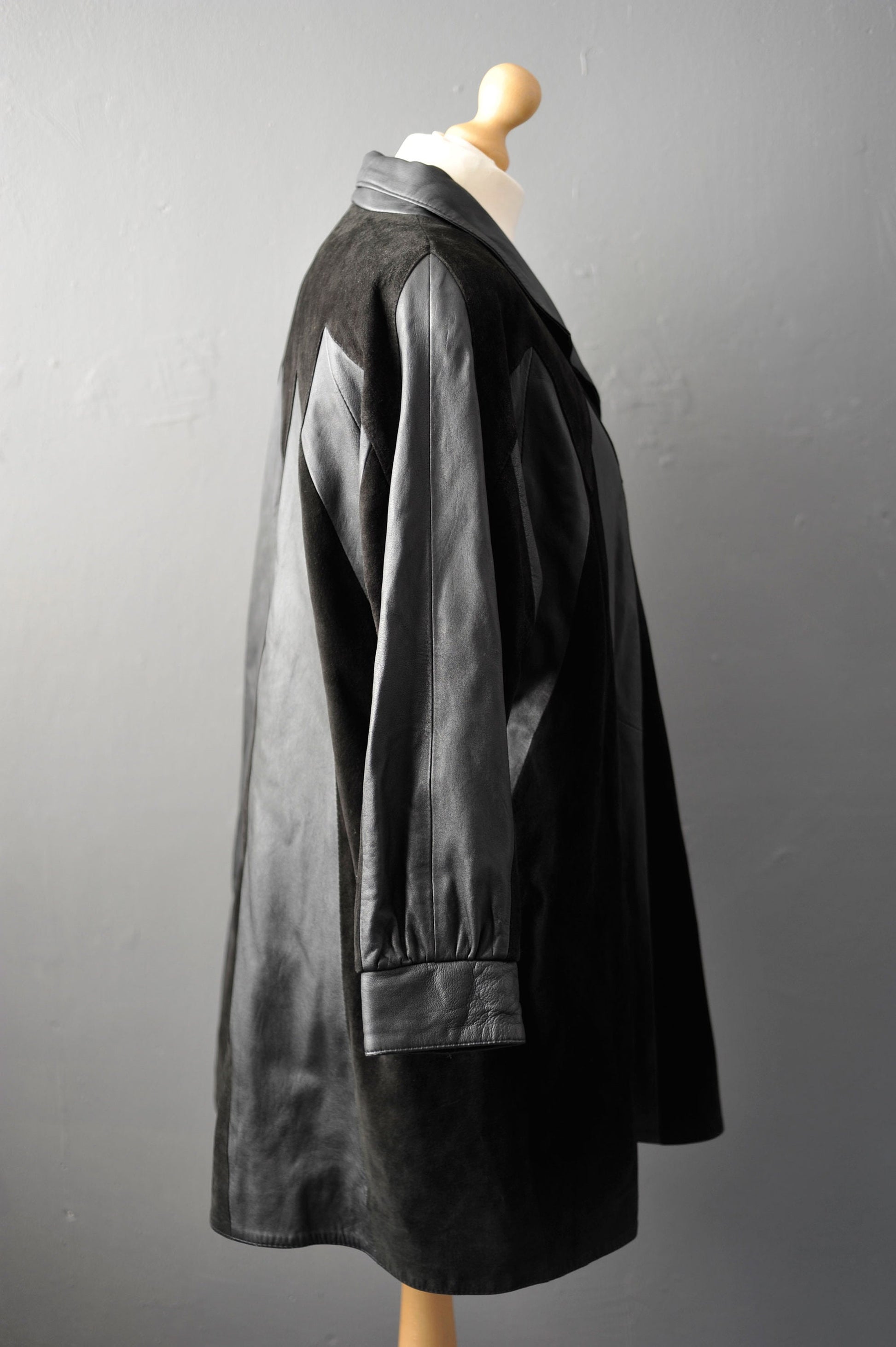 80s Italian Leather Suede Swing Coat, Plus Size XL